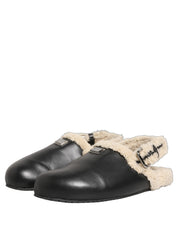 Beige Black Fur Shearling Slides Sandals Shoes