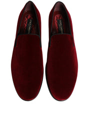 Dolce & Gabbana Maroon Velvet Slip On Men Dress Loafers Shoes Dolce & Gabbana
