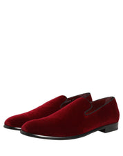 Dolce & Gabbana Maroon Velvet Slip On Men Dress Loafers Shoes Dolce & Gabbana