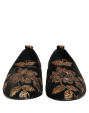 Black Floral Jacquard Dress Loafers Shoes