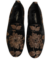 Black Floral Jacquard Dress Loafers Shoes