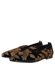 Black Floral Jacquard Dress Loafers Shoes