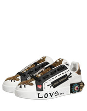 White Gold Studded Portofino Sneakers Shoes