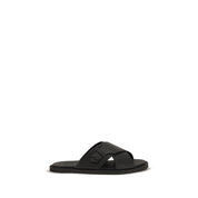 Black Calf Leather Bos Taurus Flat Sandals