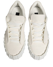White Leather Low Top Lace Up Sneakers Shoes