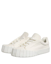 White Leather Low Top Lace Up Sneakers Shoes