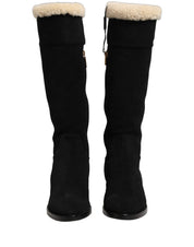 Black Suede Leather Knee High Boots Shoes