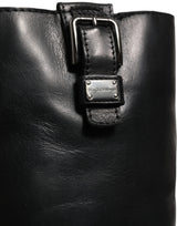 Black Leather Buckle Detail Mid Calf Boots Shoes