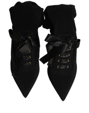 Black Stiletto Heels Mid Calf Boots Shoes