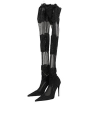 Black Over The Knee Sock Pumps Boots Shoes