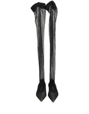 Dolce & Gabbana Black Over The Knee Tulle Flats Boots Shoes