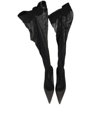 Dolce & Gabbana Black Over The Knee Tulle Flats Boots Shoes