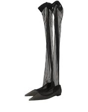 Dolce & Gabbana Black Over The Knee Tulle Flats Boots Shoes