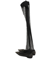 Dolce & Gabbana Black Over The Knee Tulle Flats Boots Shoes