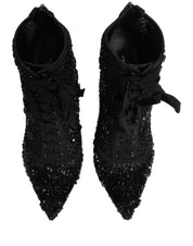 Black Embellished Mesh Ankle Boots Shoes