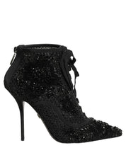 Dolce & Gabbana Black Embellished Mesh Ankle Boots Shoes