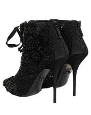 Black Embellished Mesh Ankle Boots Shoes