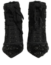 Black Embellished Mesh Ankle Boots Shoes