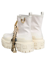White Leather Rubber Logo Ankle Boots Shoes
