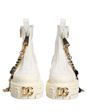 White Leather Rubber Logo Ankle Boots Shoes