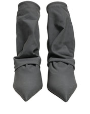 Gray Stretch Socks Heels Ankle Boots Shoes