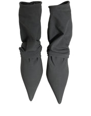 Gray Stretch Socks Heels Ankle Boots Shoes