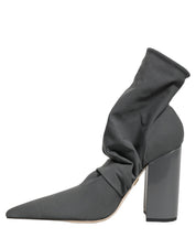 Gray Stretch Socks Heels Ankle Boots Shoes