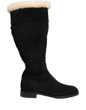 Suede Leather Knee High Boots Black