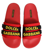 Dolce & Gabbana Red Neoprene Slides Flats Beachwear Shoes Dolce & Gabbana