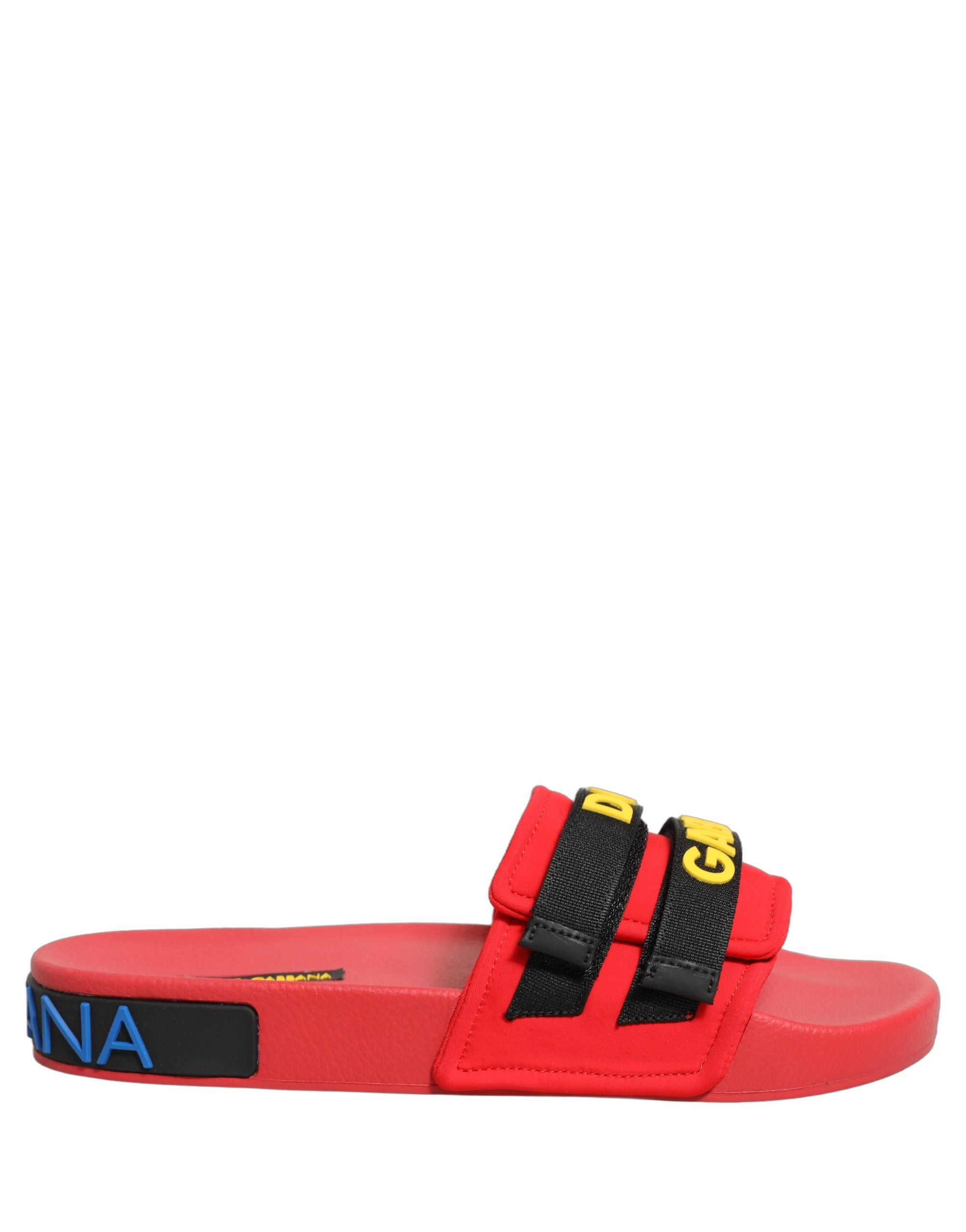 Dolce & Gabbana Red Neoprene Slides Flats Beachwear Shoes Dolce & Gabbana