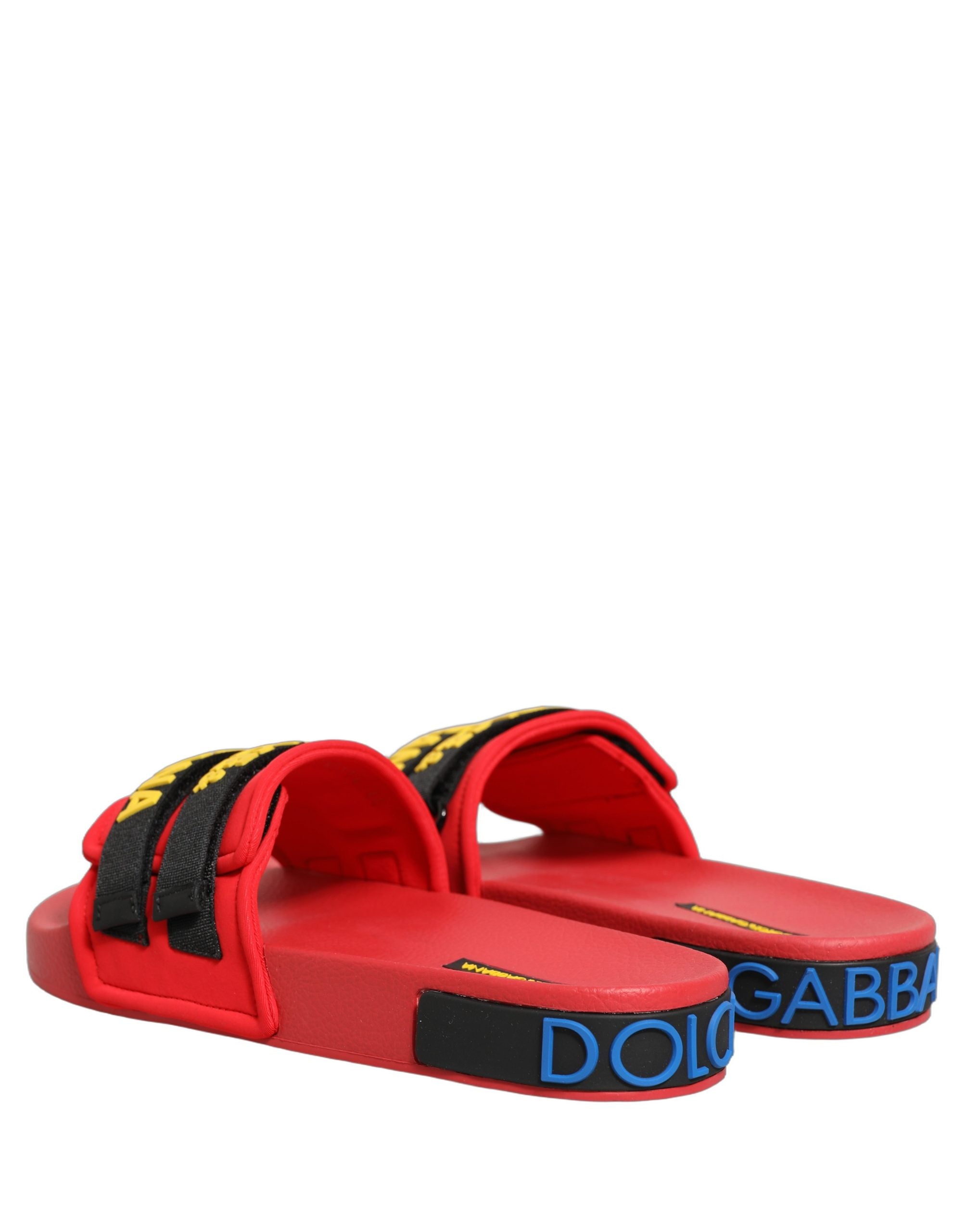 Dolce & Gabbana Red Neoprene Slides Flats Beachwear Shoes Dolce & Gabbana