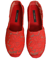 Red Taormina Lace Espadrille Flats Shoes