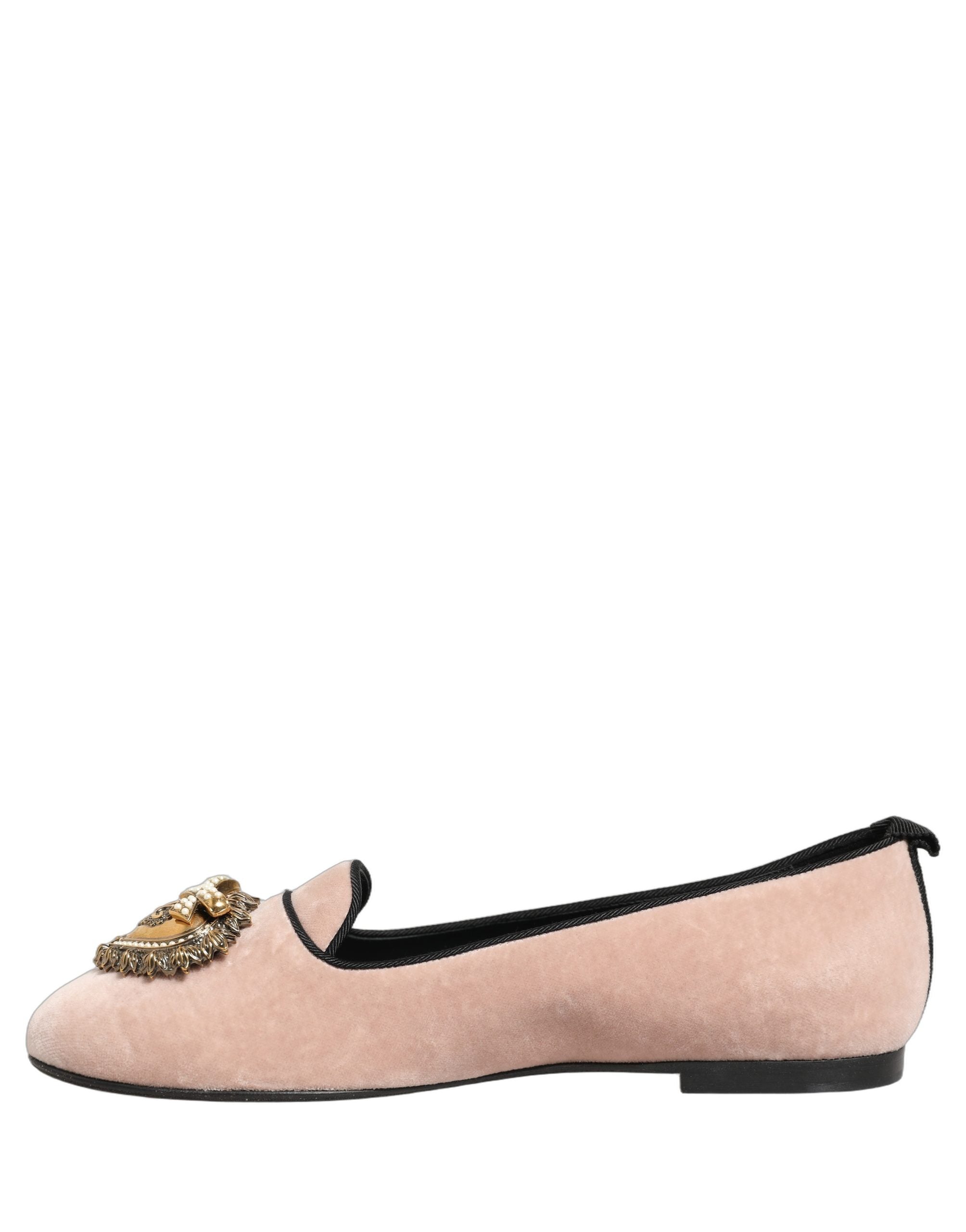 Dolce & Gabbana Pink Velvet Devotion Loafers Flats Shoes Dolce & Gabbana