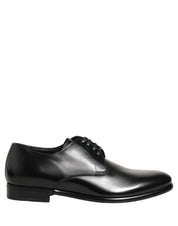 Black Leather Lace Up Derby Dress Shoes