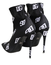 Black Logo Stretch Heels Ankle Boots Shoes