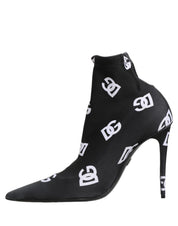 Black Logo Stretch Heels Ankle Boots Shoes