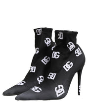 Black Logo Stretch Heels Ankle Boots Shoes