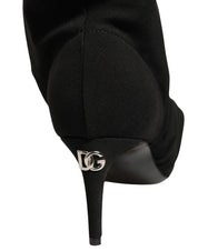 Black Stretch Socks Heels Ankle Boots Shoes