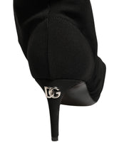 Black Stretch Socks Heels Ankle Boots Shoes