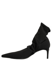 Black Stretch Socks Heels Ankle Boots Shoes