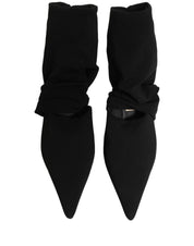Black Stretch Socks Heels Ankle Boots Shoes