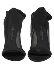 Black Nylon Mesh Sock Style Boots Shoes
