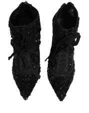 Black Embellished Mesh Ankle Boots Shoes
