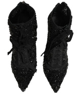 Black Embellished Mesh Ankle Boots Shoes