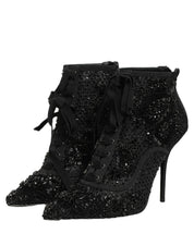 Black Embellished Mesh Ankle Boots Shoes