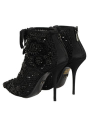 Black Embellished Mesh Ankle Boots Shoes