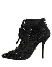Black Embellished Mesh Ankle Boots Shoes