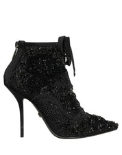Black Embellished Mesh Ankle Boots Shoes
