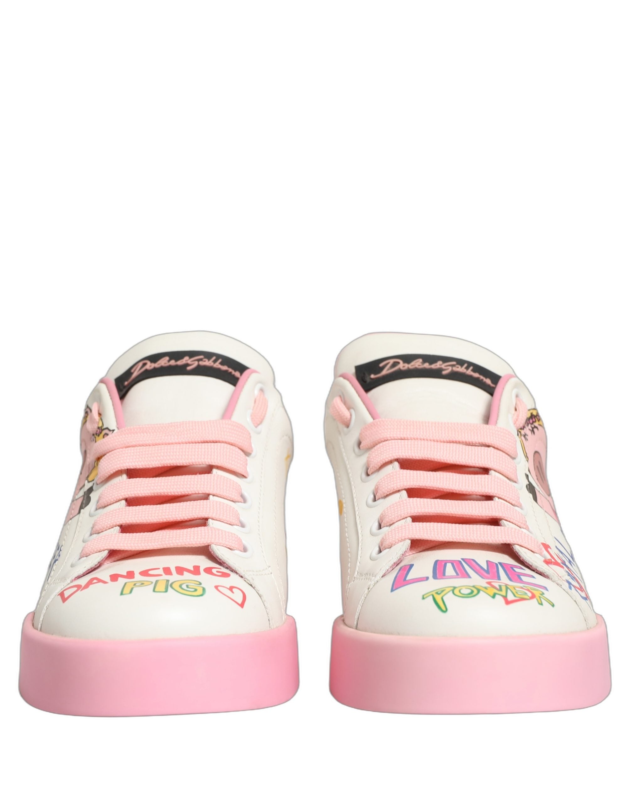 Dolce & Gabbana White Pink Portofino Royal Pig Sneakers Shoes Dolce & Gabbana