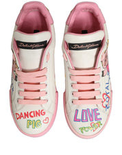 Dolce & Gabbana White Pink Portofino Royal Pig Sneakers Shoes Dolce & Gabbana